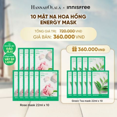  BỘ 10 MẶT NẠ GIẤY DƯỠNG DA HÀN QUỐC INNISFREE ROSE ENERGY MASK 22ML - A619 
