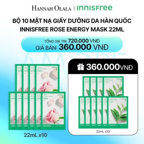  DEAL 13: BỘ 10 MẶT NẠ GIẤY DƯỠNG DA HÀN QUỐC INNISFREE ROSE ENERGY MASK 22ML_ A105 