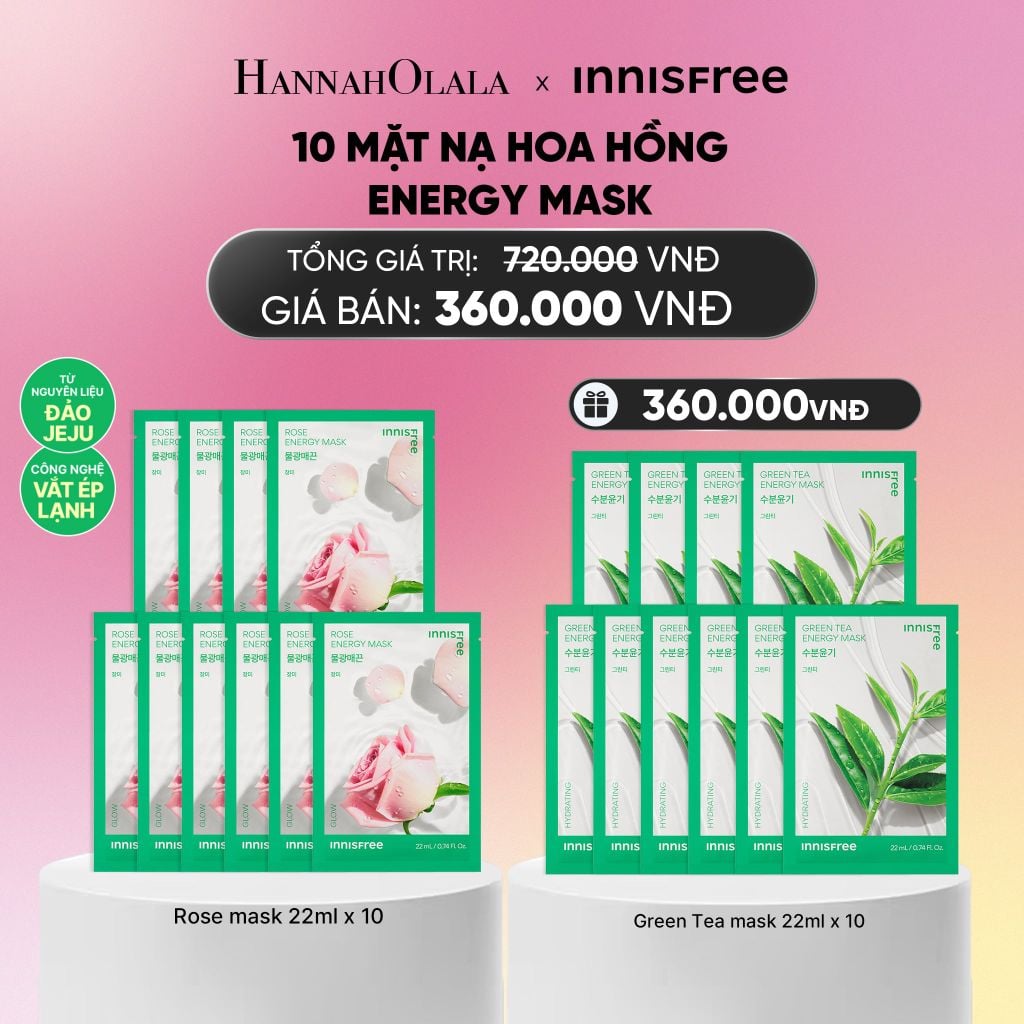  BỘ 10 MẶT NẠ GIẤY DƯỠNG DA HÀN QUỐC INNISFREE ROSE ENERGY MASK 22ML_A1405 