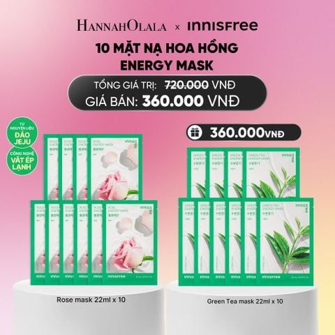  BỘ 10 MẶT NẠ GIẤY DƯỠNG DA HÀN QUỐC INNISFREE ROSE ENERGY MASK 22ML_A1405 
