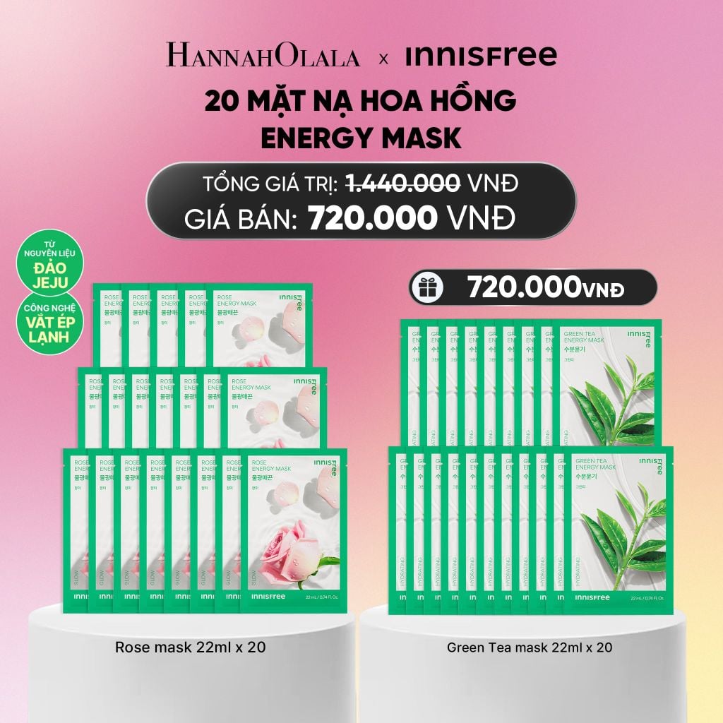  BỘ 20 MẶT NẠ GIẤY DƯỠNG DA HÀN QUỐC INNISFREE ROSE ENERGY MASK 22ML_A1404 