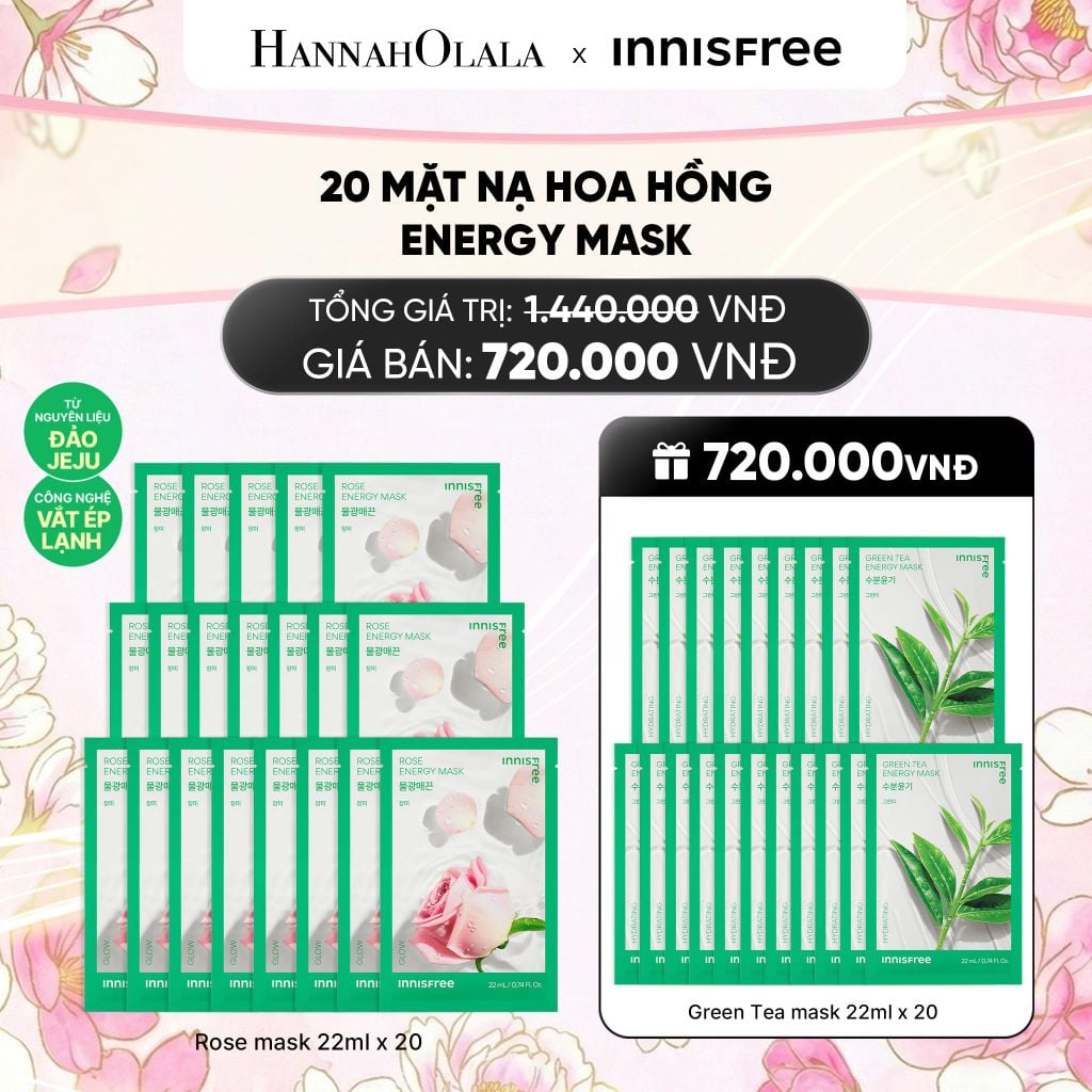  BỘ 20 MẶT NẠ GIẤY DƯỠNG DA HÀN QUỐC INNISFREE ROSE ENERGY MASK 22ML 