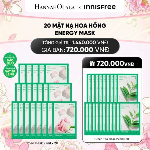  BỘ 20 MẶT NẠ GIẤY DƯỠNG DA HÀN QUỐC INNISFREE ROSE ENERGY MASK 22ML 
