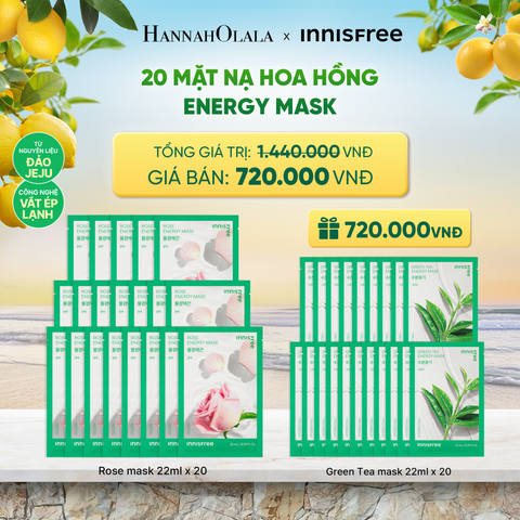  BỘ 20 MẶT NẠ GIẤY DƯỠNG DA HÀN QUỐC INNISFREE ROSE ENERGY MASK 22ML 