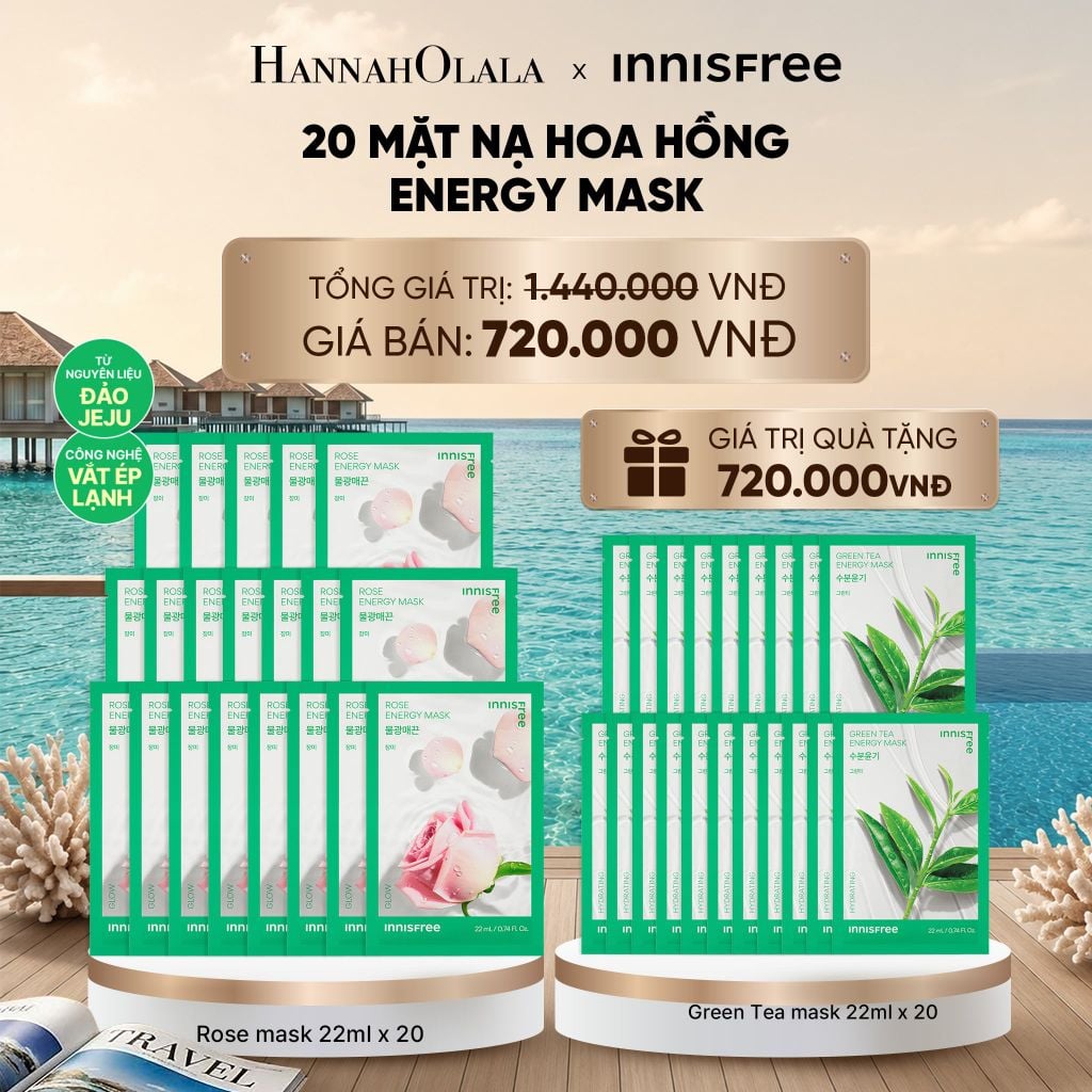  BỘ 20 MẶT NẠ GIẤY DƯỠNG DA HÀN QUỐC INNISFREE ROSE ENERGY MASK 22ML_ D738 