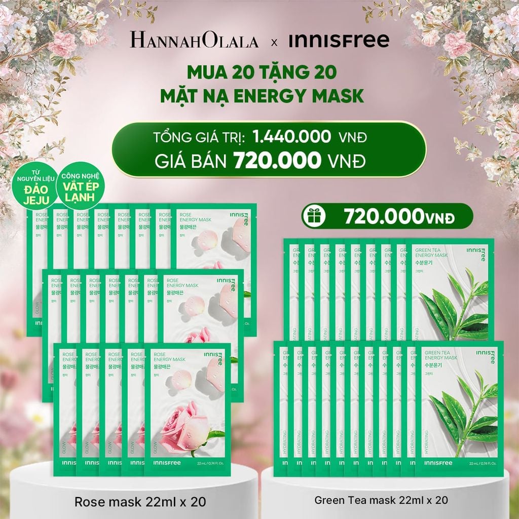  E1063_DEAL 10: MUA 20 MẶT NẠ HOA HỒNG TẶNG 20 MẶT NẠ TRẢ XANH 