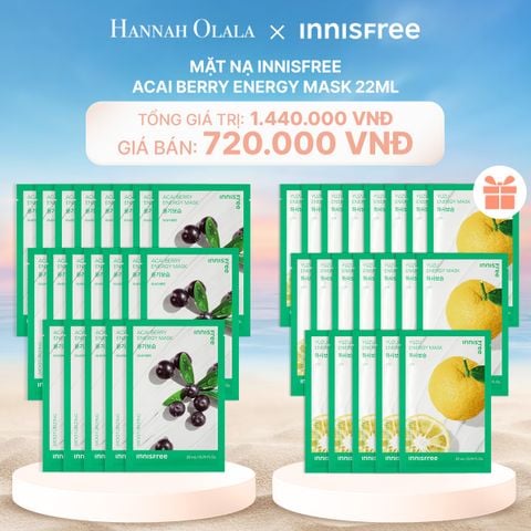  C112_DEAL 12: MUA 20 MẶT NẠ INNISFREE ACAI BERRY ENERGY MASK 22ML TẶNG 20 MẶT NẠ YUZU ENERGY (TỔNG 40 MIẾNG) 
