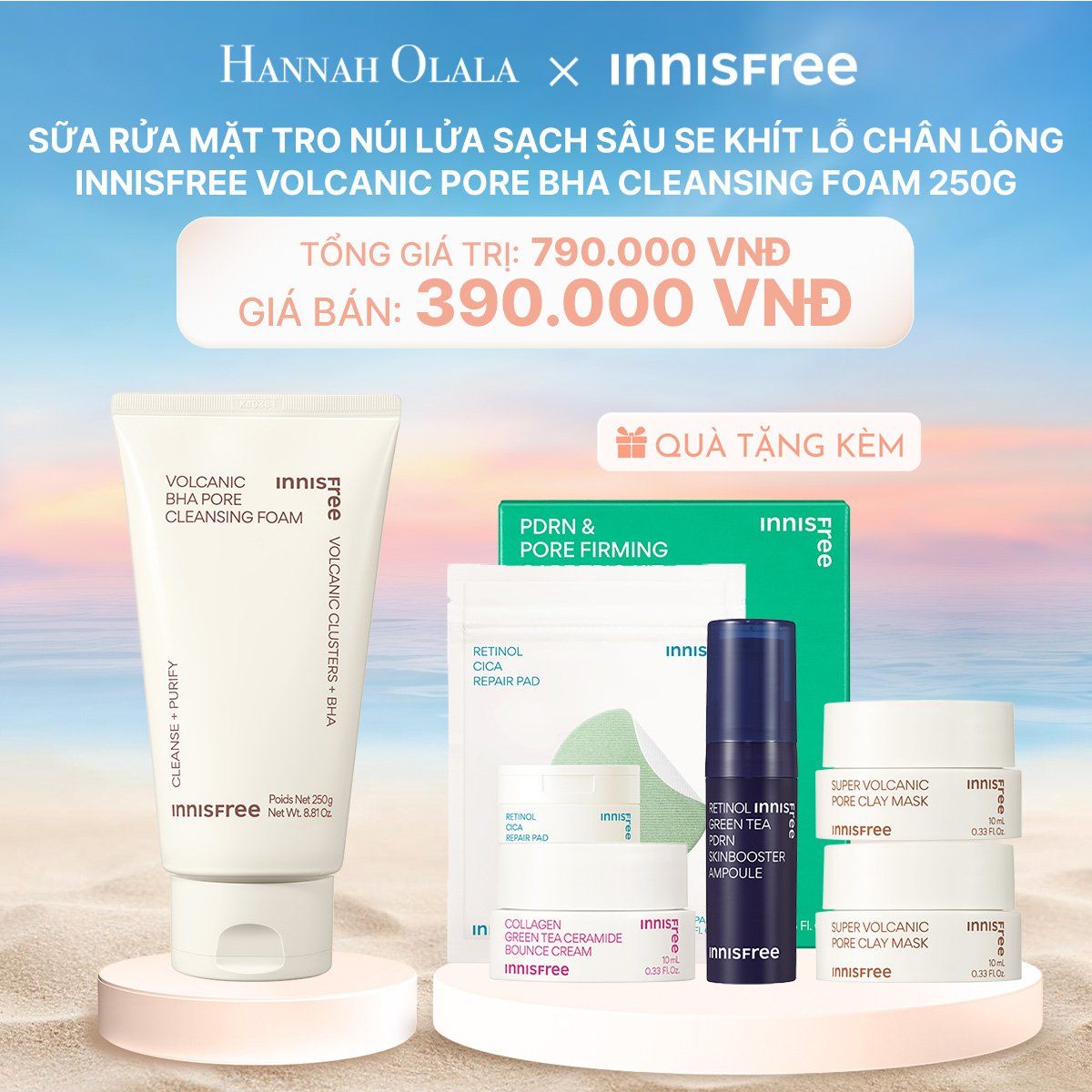  C125_DEAL 24: SỮA RỬA MẶT TRO NÚI LỬA SẠCH SÂU SE KHÍT LỖ CHÂN LÔNG INNISFREE VOLCANIC PORE BHA CLEANSING FOAM 250G 
