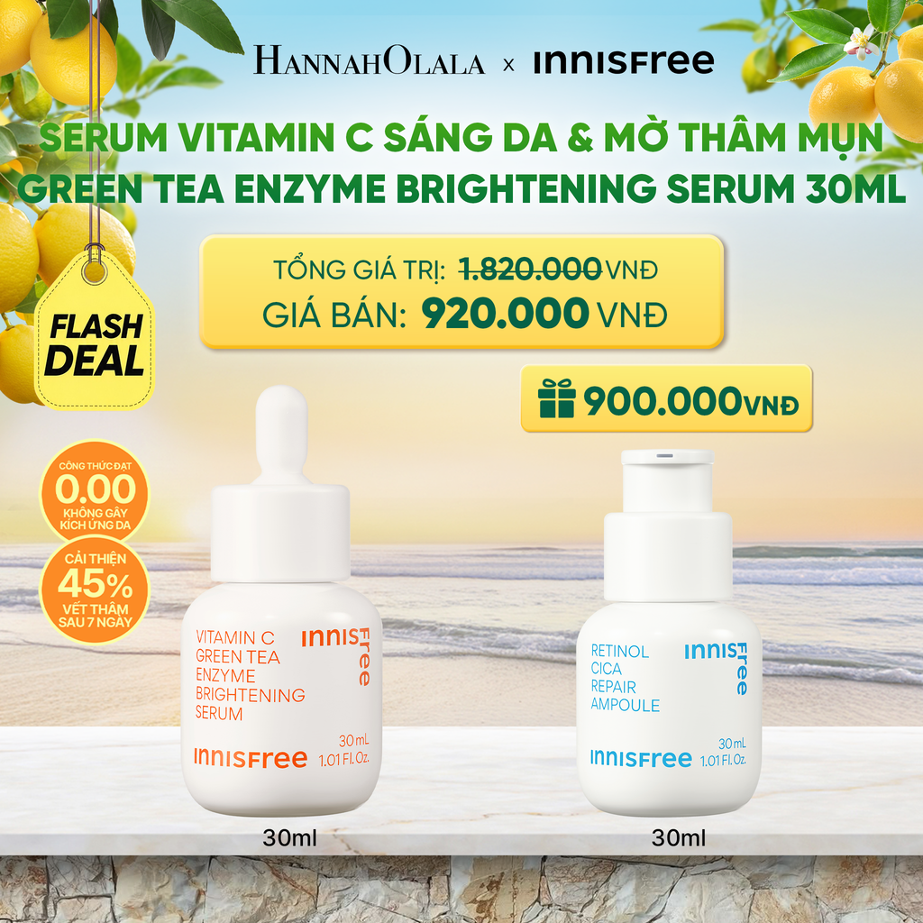  [FLASH DEAL] SERUM VITAMIN C SÁNG DA MỜ THÂM MỤN INNISFREE GREEN TEA ENZYME BRIGHTENING SERUM 30ML 
