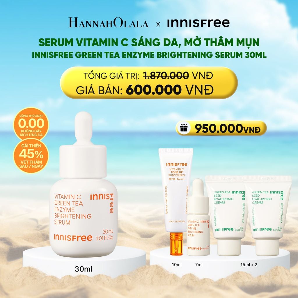  DEAL 4: [FLASH DEAL] SERUM VITAMIN C SÁNG DA, MỜ THÂM MỤN INNISFREE GREEN TEA ENZYME BRIGHTENING SERUM 30ML 