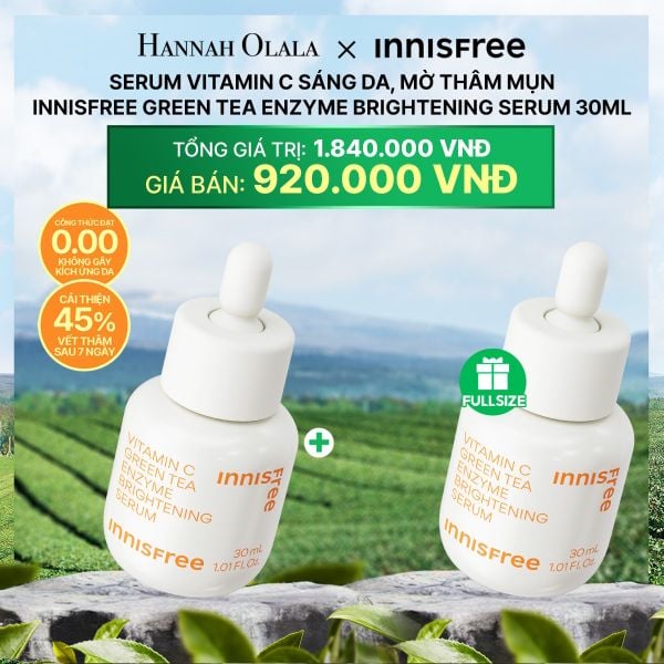  DEAL 3: [MUA 1 TẶNG 1] SERUM VITAMIN C SÁNG DA, MỜ THÂM MỤN INNISFREE GREEN TEA ENZYME BRIGHTENING SERUM 30ML 