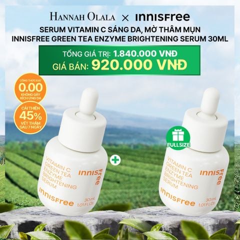  DEAL 3: [MUA 1 TẶNG 1] SERUM VITAMIN C SÁNG DA, MỜ THÂM MỤN INNISFREE GREEN TEA ENZYME BRIGHTENING SERUM 30ML 