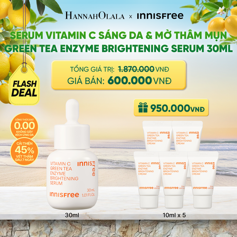  [FLASH DEAL] SERUM VITAMIN C SÁNG DA MỜ THÂM MỤN INNISFREE GREEN TEA ENZYME BRIGHTENING SERUM 30ML 