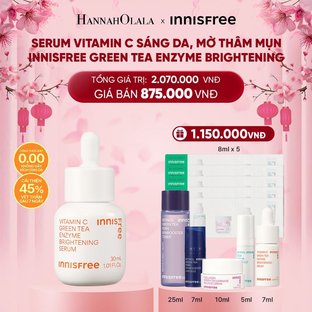  DEAL 4: SERUM VITAMIN C SÁNG DA, MỜ THÂM MỤN INNISFREE GREEN TEA ENZYME BRIGHTENING SERUM 30ML 