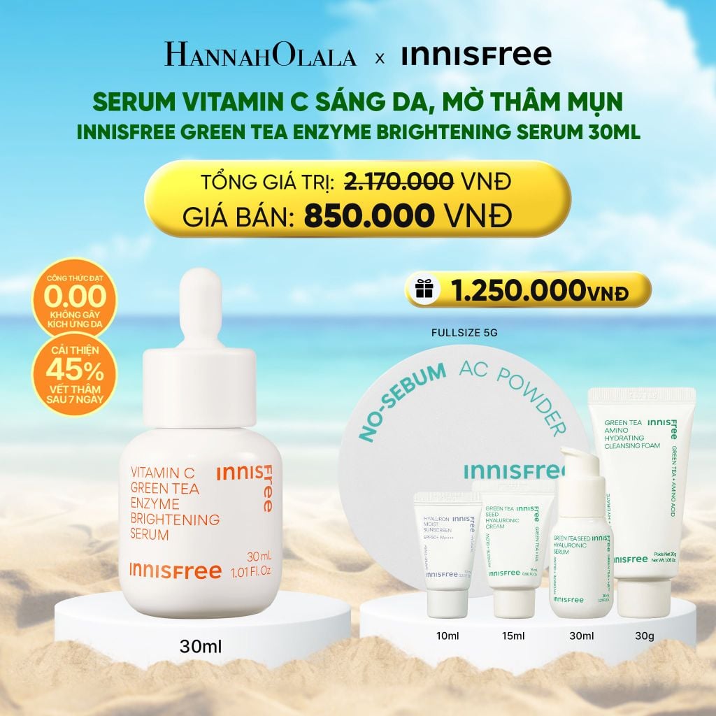  DEAL 4: SERUM VITAMIN C SÁNG DA, MỜ THÂM MỤN INNISFREE GREEN TEA ENZYME BRIGHTENING SERUM 30ML 