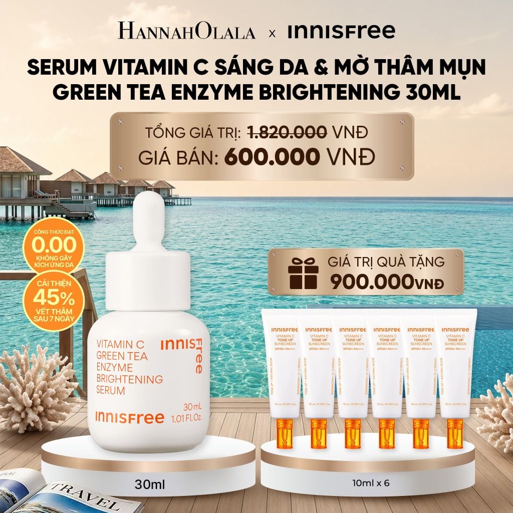  [FLASH DEAL] SERUM VITAMIN C SÁNG DA, MỜ THÂM MỤN INNISFREE GREEN TEA ENZYME BRIGHTENING SERUM 30ML 