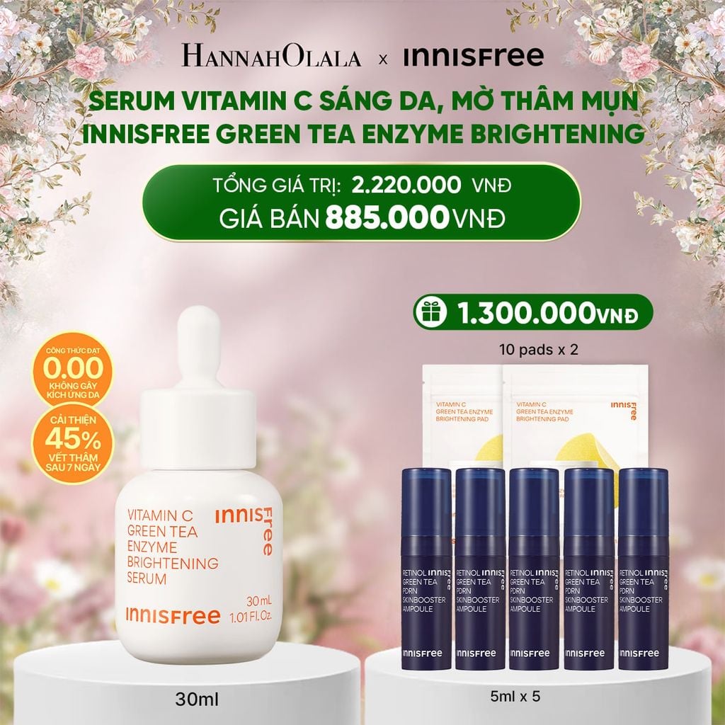  DEAL 15: [FLASH DEAL] SERUM VITAMIN C SÁNG DA, MỜ THÂM MỤN INNISFREE GREEN TEA ENZYME BRIGHTENING SERUM 30ML 
