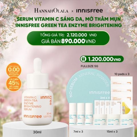  DEAL 4: SERUM VITAMIN C SÁNG DA, MỜ THÂM MỤN INNISFREE GREEN TEA ENZYME BRIGHTENING SERUM 30ML 