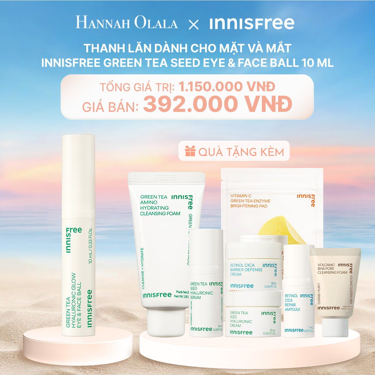  C124_DEAL 23: THANH LĂN DÀNH CHO MẶT VÀ MẮT INNISFREE GREEN TEA SEED EYE & FACE BALL 10 ML 