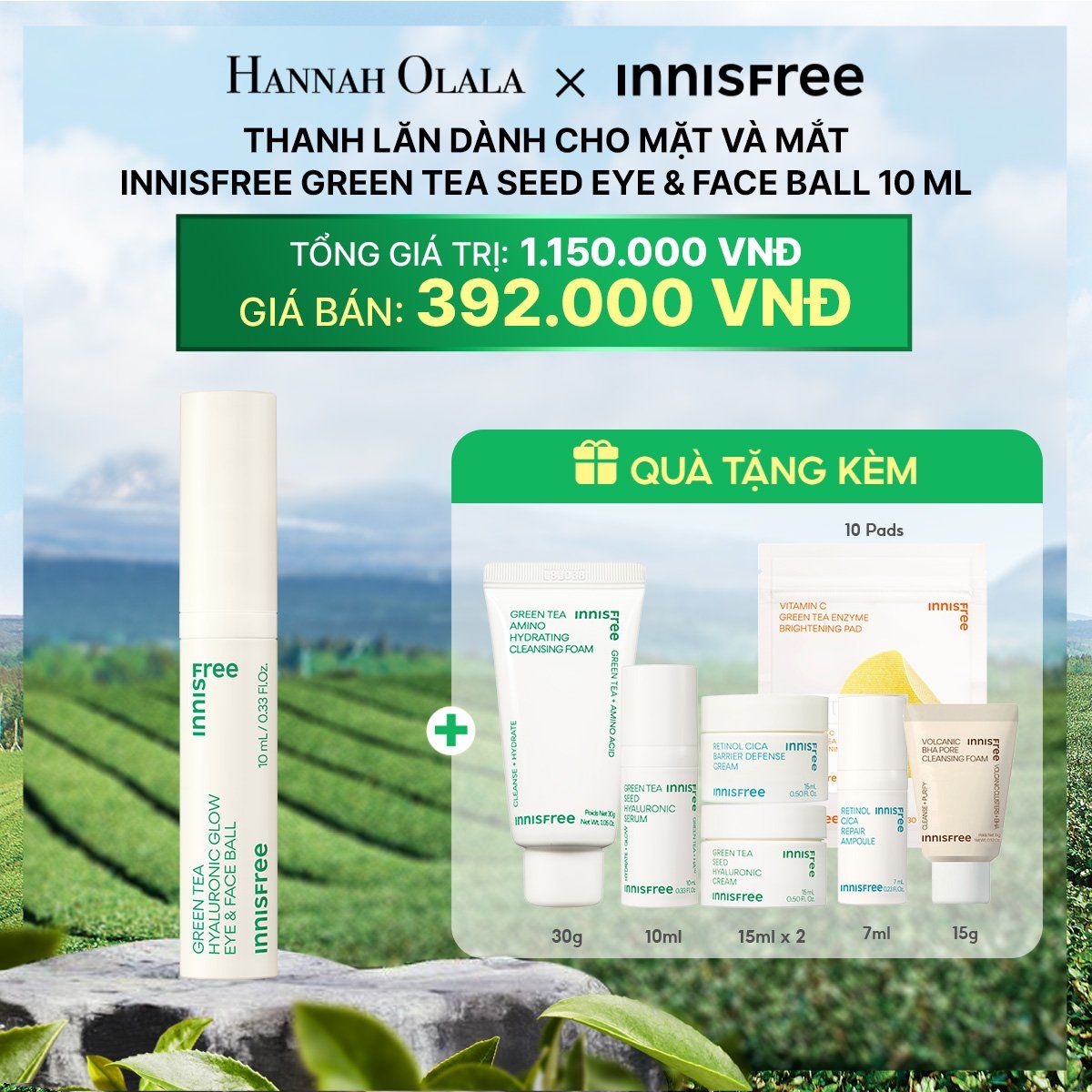  DEAL 15: THANH LĂN DÀNH CHO MẶT VÀ MẮT INNISFREE GREEN TEA SEED EYE & FACE BALL 10ML 