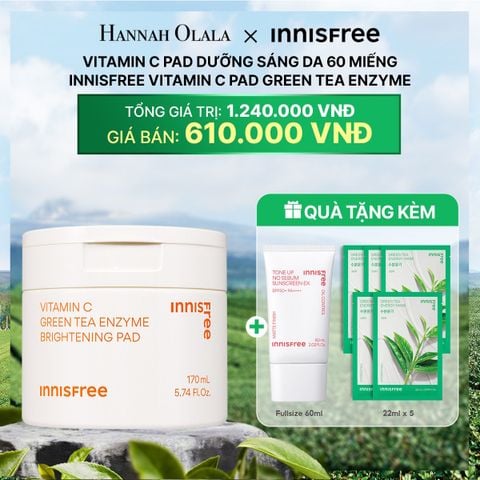  DEAL 16: VITAMIN C PAD DƯỠNG SÁNG DA 60 MIẾNG INNISFREE VITAMIN C PAD GREEN TEA ENZYME 