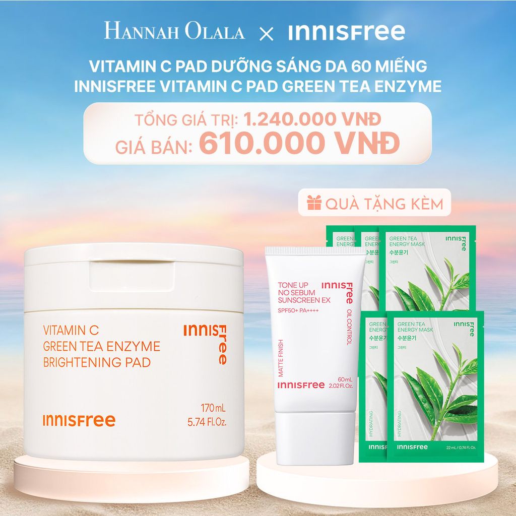  C127_DEAL 26: VITAMIN C PAD DƯỠNG SÁNG DA 60 MIẾNG INNISFREE VITAMIN C PAD GREEN TEA ENZYME 
