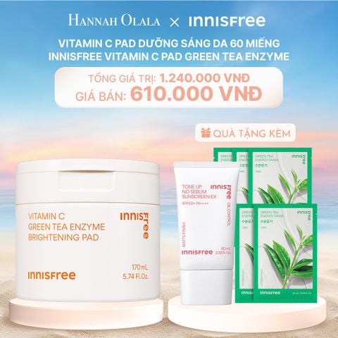  C127_DEAL 26: VITAMIN C PAD DƯỠNG SÁNG DA 60 MIẾNG INNISFREE VITAMIN C PAD GREEN TEA ENZYME 