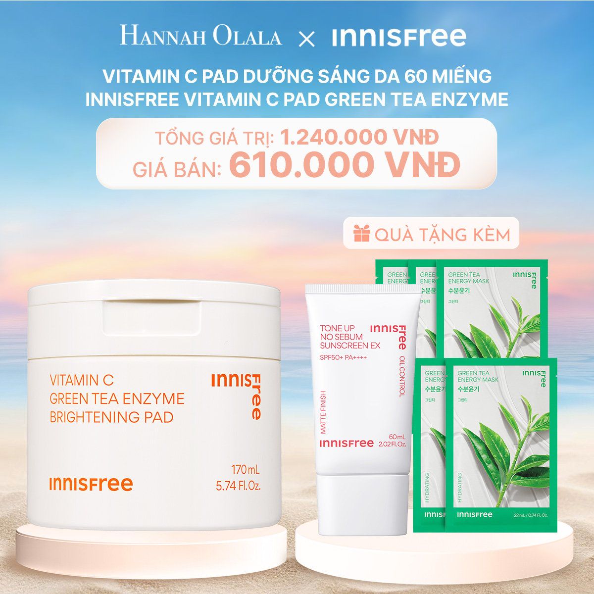  C127_DEAL 26: VITAMIN C PAD DƯỠNG SÁNG DA 60 MIẾNG INNISFREE VITAMIN C PAD GREEN TEA ENZYME 