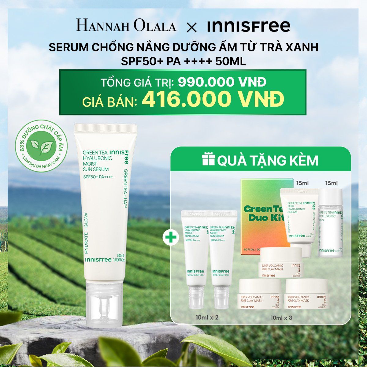  DEAL 8: SERUM CHỐNG NẮNG DƯỠNG ẨM TỪ TRÀ XANH SPF50+ PA ++++ 50ML 