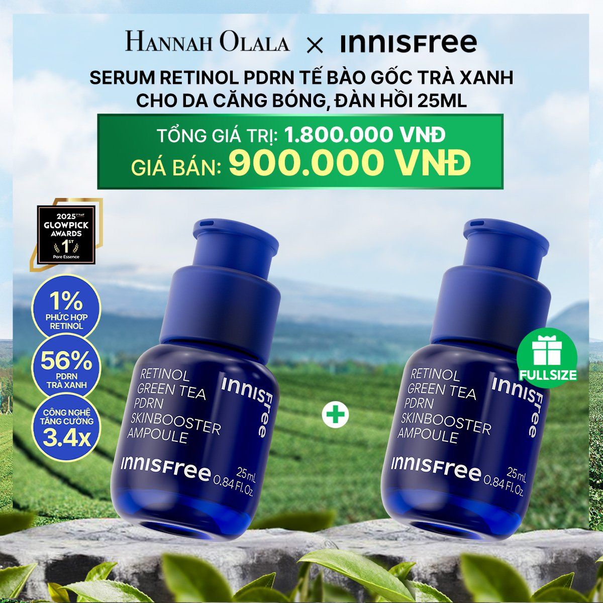  DEAL 5: [MUA 1 TẶNG 1] SERUM RETINOL PDRN TẾ BÀO GỐC TRÀ XANH CHO DA CĂNG BÓNG, ĐÀN HỒI 25ML 