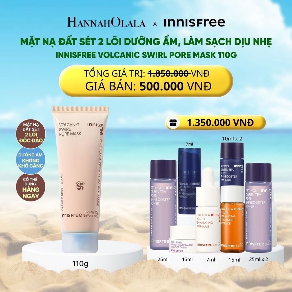  MẶT NẠ ĐẤT SÉT LỐC XOÁY 2 LÕI THẾ HỆ MỚI INNISFREE VOLCANIC SWIRL PORE MASK 110G 