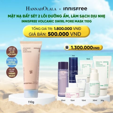  A1075_DEAL 12: MẶT NẠ ĐẤT SÉT LỐC XOÁY 2 LÕI THẾ HỆ MỚI INNISFREE VOLCANIC SWIRL PORE MASK 110G 