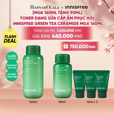  [MUA 160ML TẶNG 90ML] TONER DẠNG SỮA CẤP ẨM PHỤC HỒI INNISFREE GREEN TEA CERAMIDE MILK 160ML - A728 