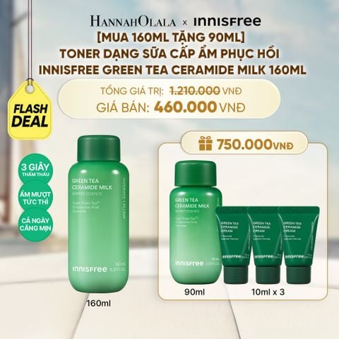  [MUA 160ML TẶNG 90ML] TONER DẠNG SỮA CẤP ẨM PHỤC HỒI INNISFREE GREEN TEA CERAMIDE MILK 160ML - A728 