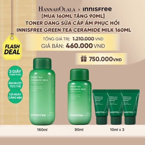  [MUA 160ML TẶNG 90ML] TONER DẠNG SỮA CẤP ẨM PHỤC HỒI INNISFREE GREEN TEA CERAMIDE MILK 160ML - A525 