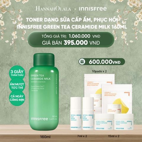  DEAL 1: TONER DẠNG SỮA CẤP ẨM, PHỤC HỒI INNISFREE GREEN TEA CERAMIDE MILK 160ML 