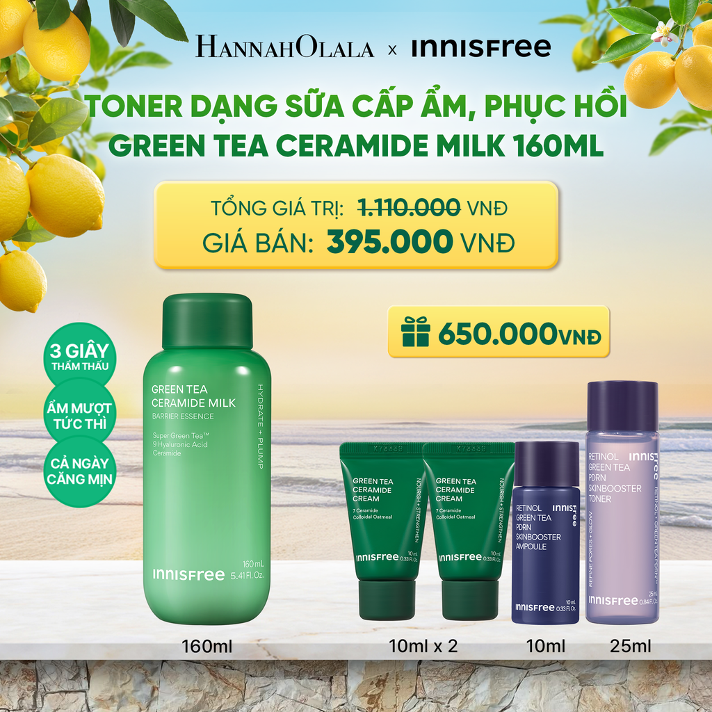  TONER DẠNG SỮA CẤP ẨM PHỤC HỒI INNISFREE GREEN TEA CERAMIDE MILK 160ML 