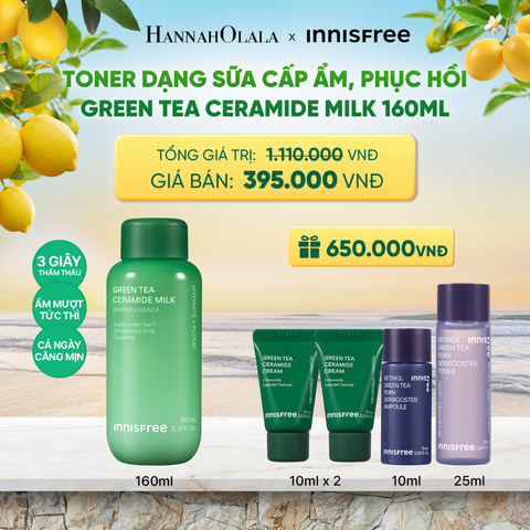  TONER DẠNG SỮA CẤP ẨM PHỤC HỒI INNISFREE GREEN TEA CERAMIDE MILK 160ML 