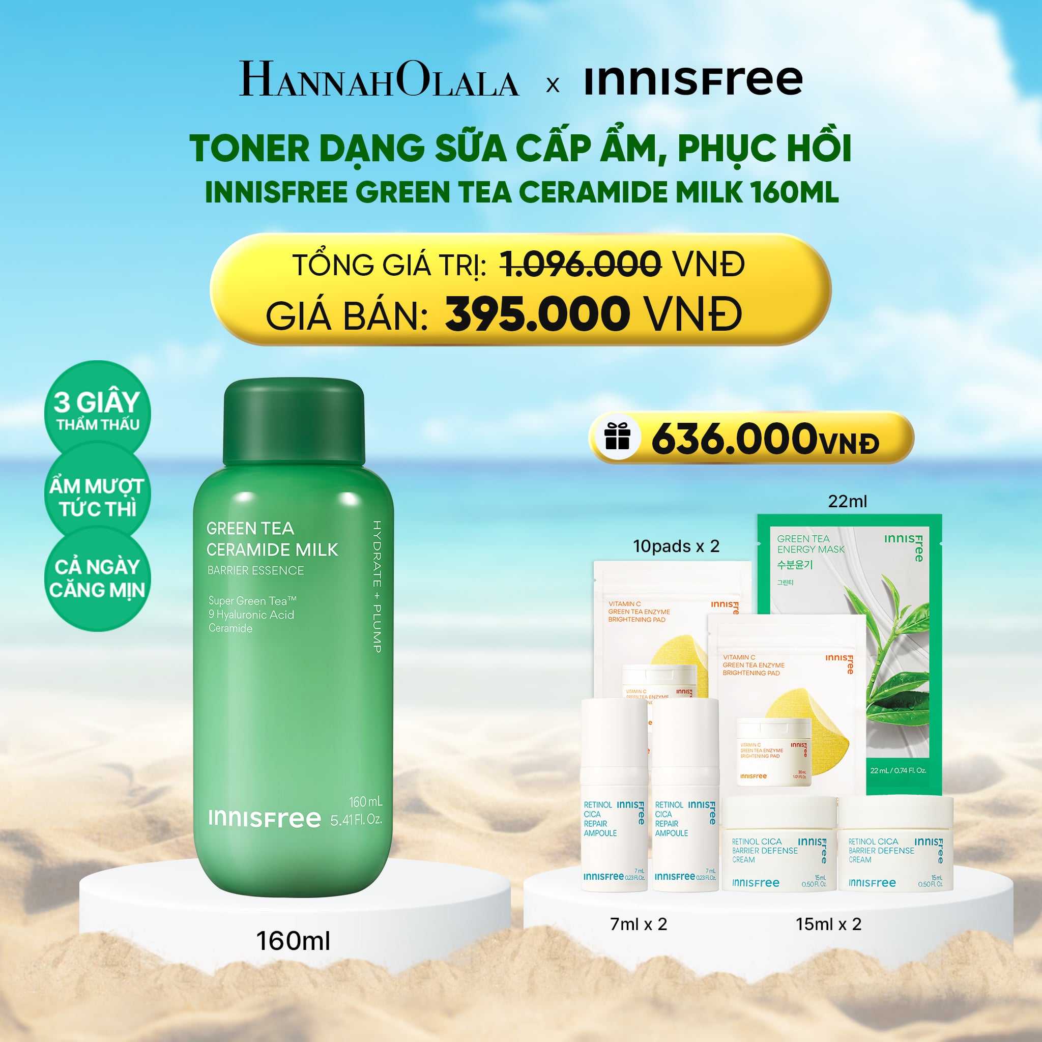 Toner dạng sữa innisfree green tea ceramide milk 160ml