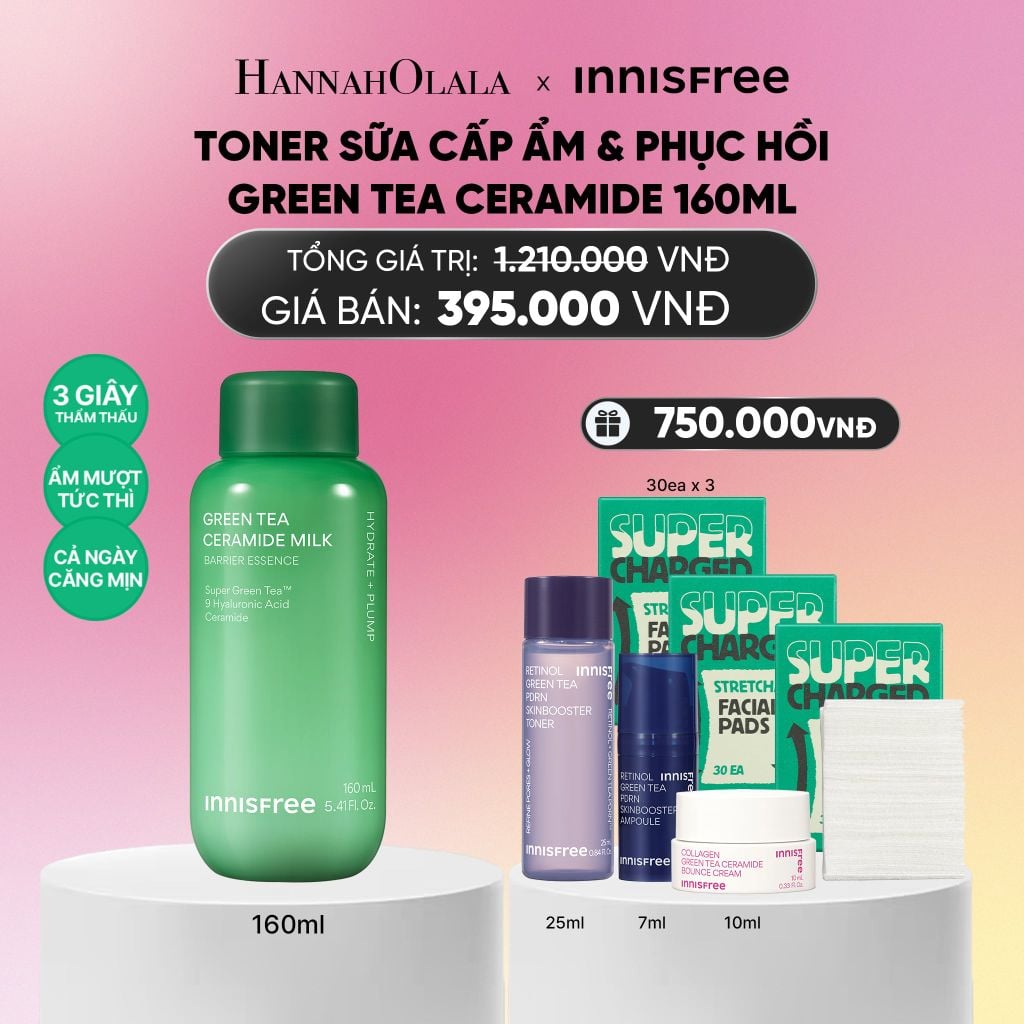  TONER DẠNG SỮA CẤP ẨM, PHỤC HỒI INNISFREE GREEN TEA CERAMIDE MILK 160ML_A1409 