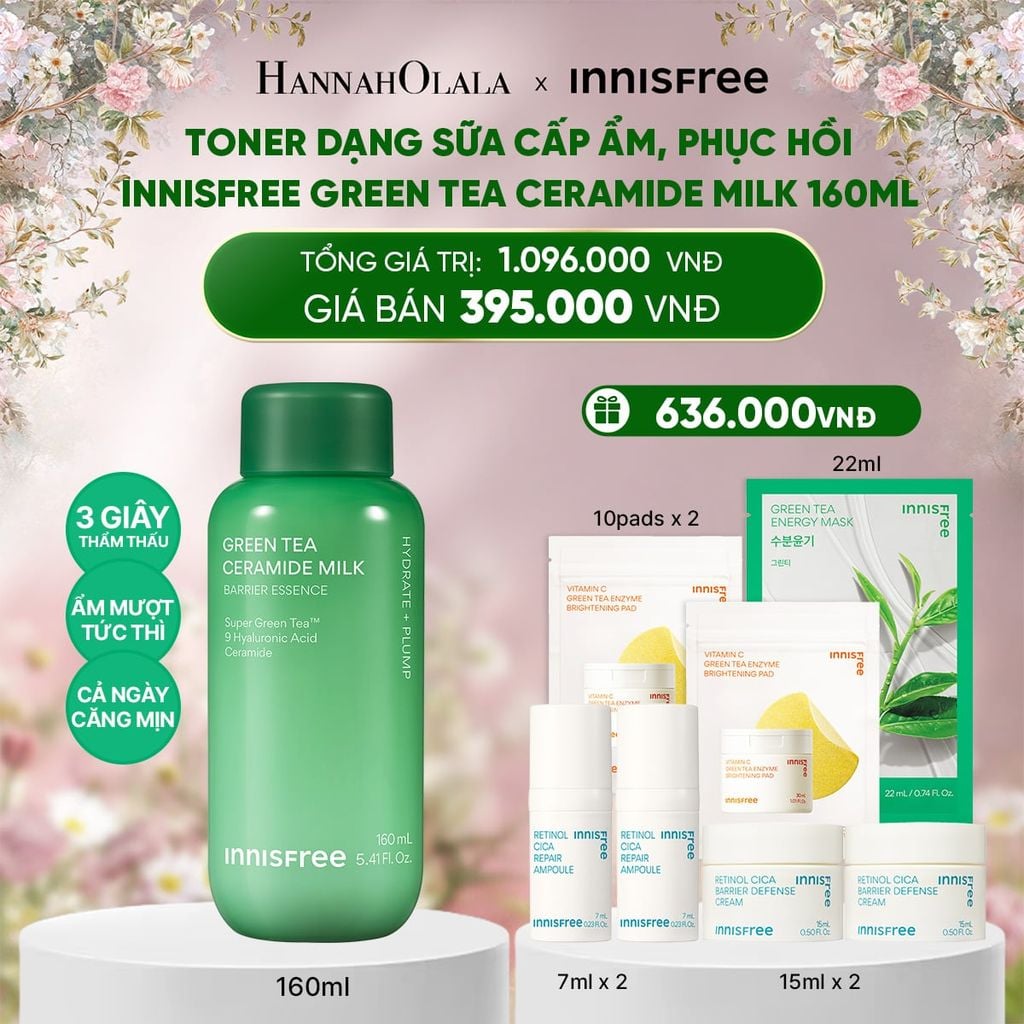  E1064_DEAL 1: TONER DẠNG SỮA CẤP ẨM, PHỤC HỒI INNISFREE GREEN TEA CERAMIDE MILK 160ML 