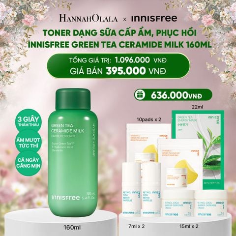  E1064_DEAL 1: TONER DẠNG SỮA CẤP ẨM, PHỤC HỒI INNISFREE GREEN TEA CERAMIDE MILK 160ML 
