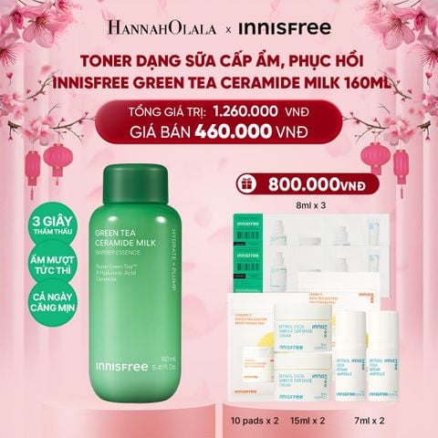  DEAL 1: TONER DẠNG SỮA CẤP ẨM, PHỤC HỒI INNISFREE GREEN TEA CERAMIDE MILK 160ML 