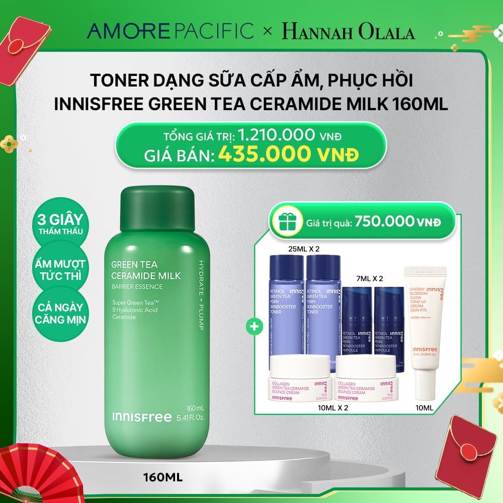  D90_DEAL 1: TONER DẠNG SỮA CẤP ẨM, PHỤC HỒI INNISFREE GREEN TEA CERAMIDE MILK 160ML 