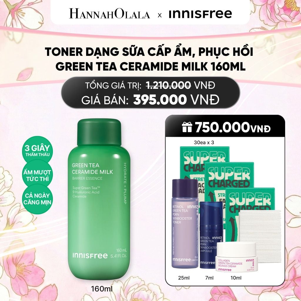  TONER DẠNG SỮA CẤP ẨM, PHỤC HỒI INNISFREE GREEN TEA CERAMIDE MILK 160ML 