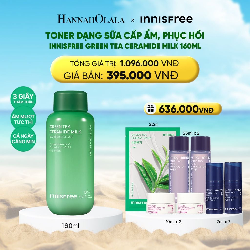  TONER DẠNG SỮA CẤP ẨM, PHỤC HỒI INNISFREE GREEN TEA CERAMIDE MILK 160ML 