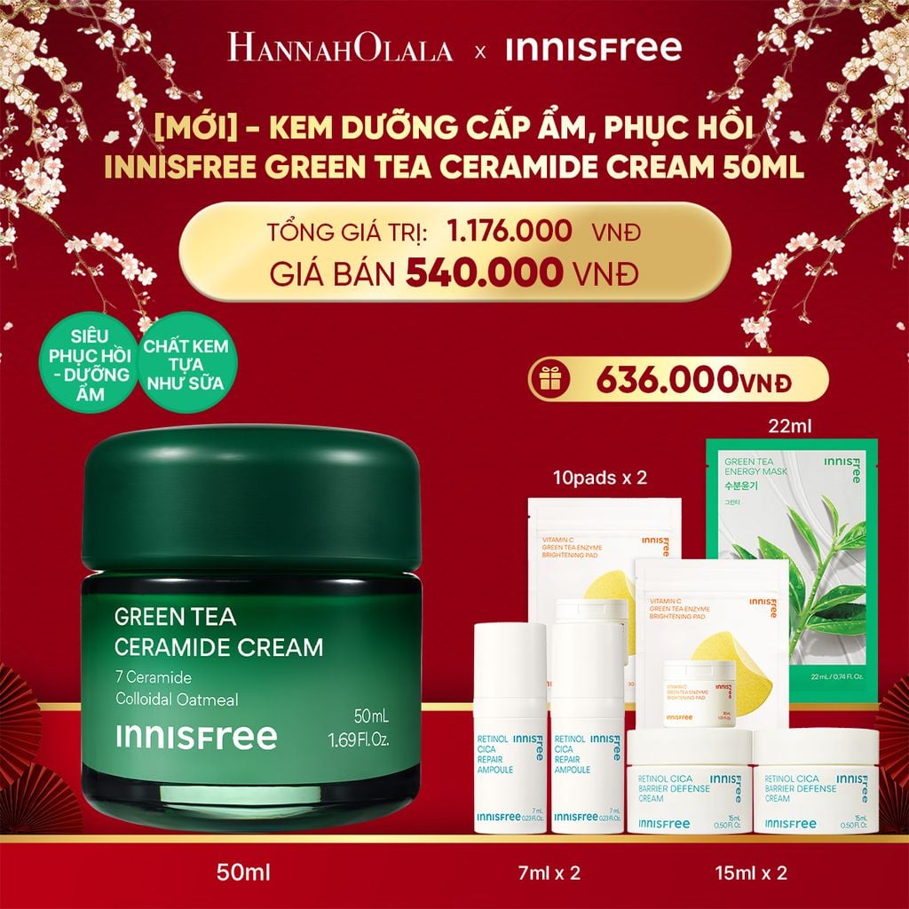  DEAL 2: KEM DƯỠNG CẤP ẨM, PHỤC HỒI INNISFREE GREEN TEA CERAMIDE CREAM 50ML 