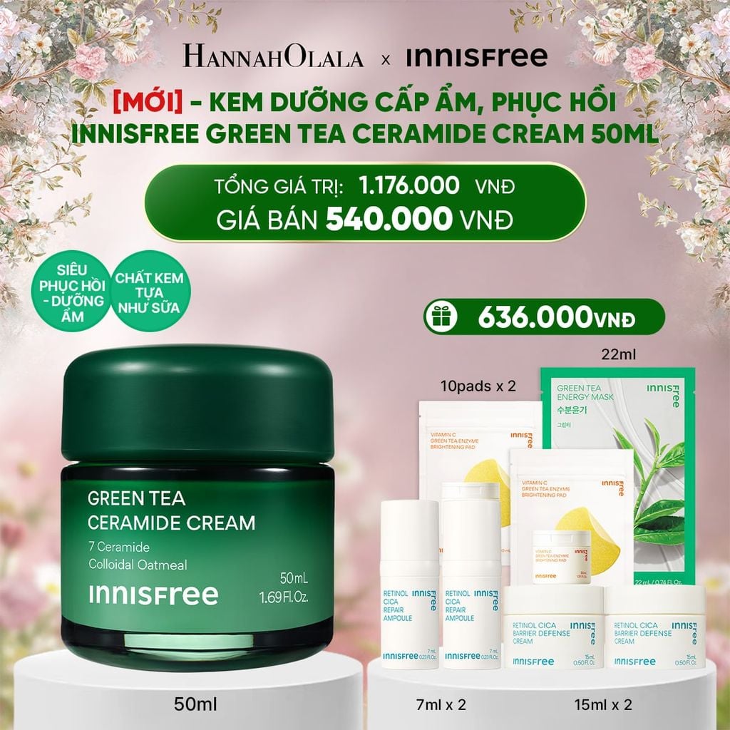  DEAL 2: KEM DƯỠNG CẤP ẨM, PHỤC HỒI INNISFREE GREEN TEA CERAMIDE CREAM 50ML 