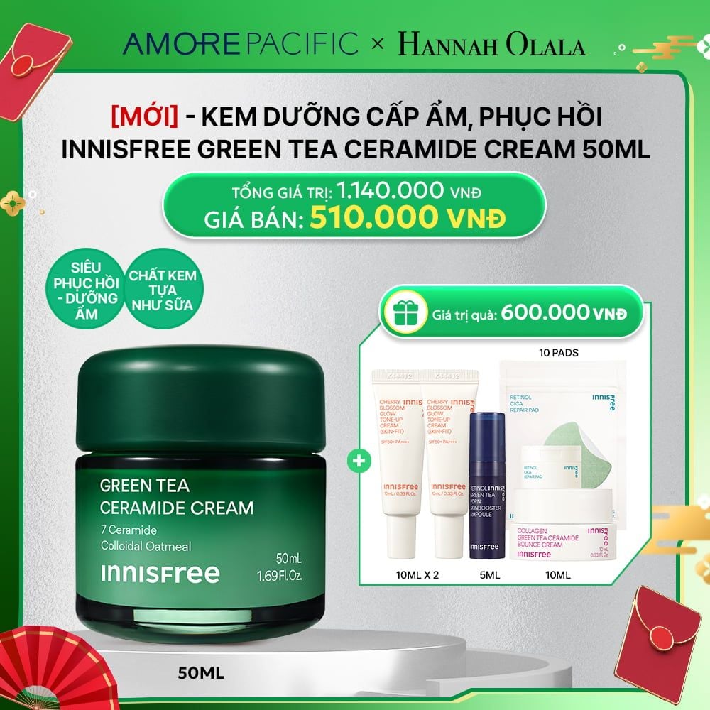  D98_DEAL 2: KEM DƯỠNG CẤP ẨM, PHỤC HỒI INNISFREE GREEN TEA CERAMIDE CREAM 50ML 