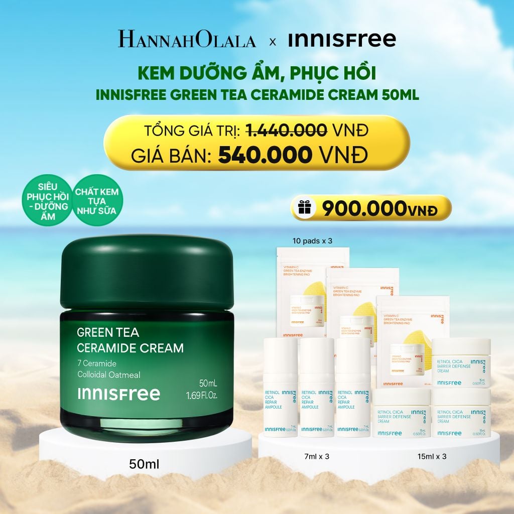  DEAL 2: KEM DƯỠNG CẤP ẨM, PHỤC HỒI INNISFREE GREEN TEA CERAMIDE CREAM 50ML 